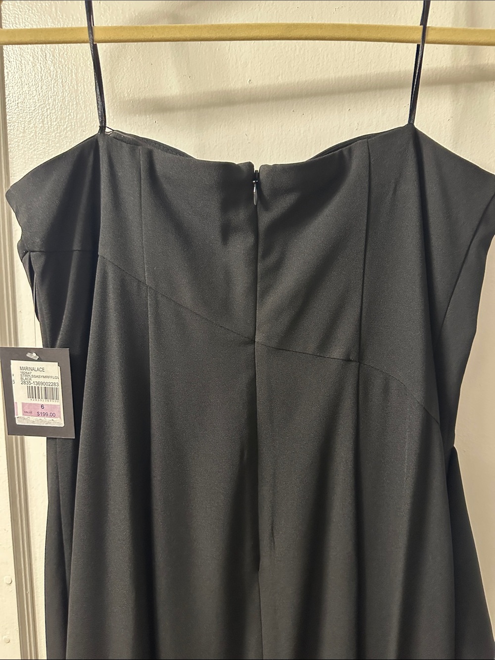 MARINA Black Strapless Ruffle Gown - Picture 6 of 7